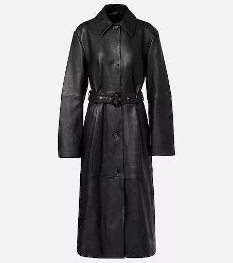 Belted leather coat