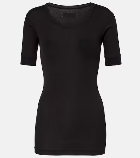 Ribbed-knit cotton-blend top