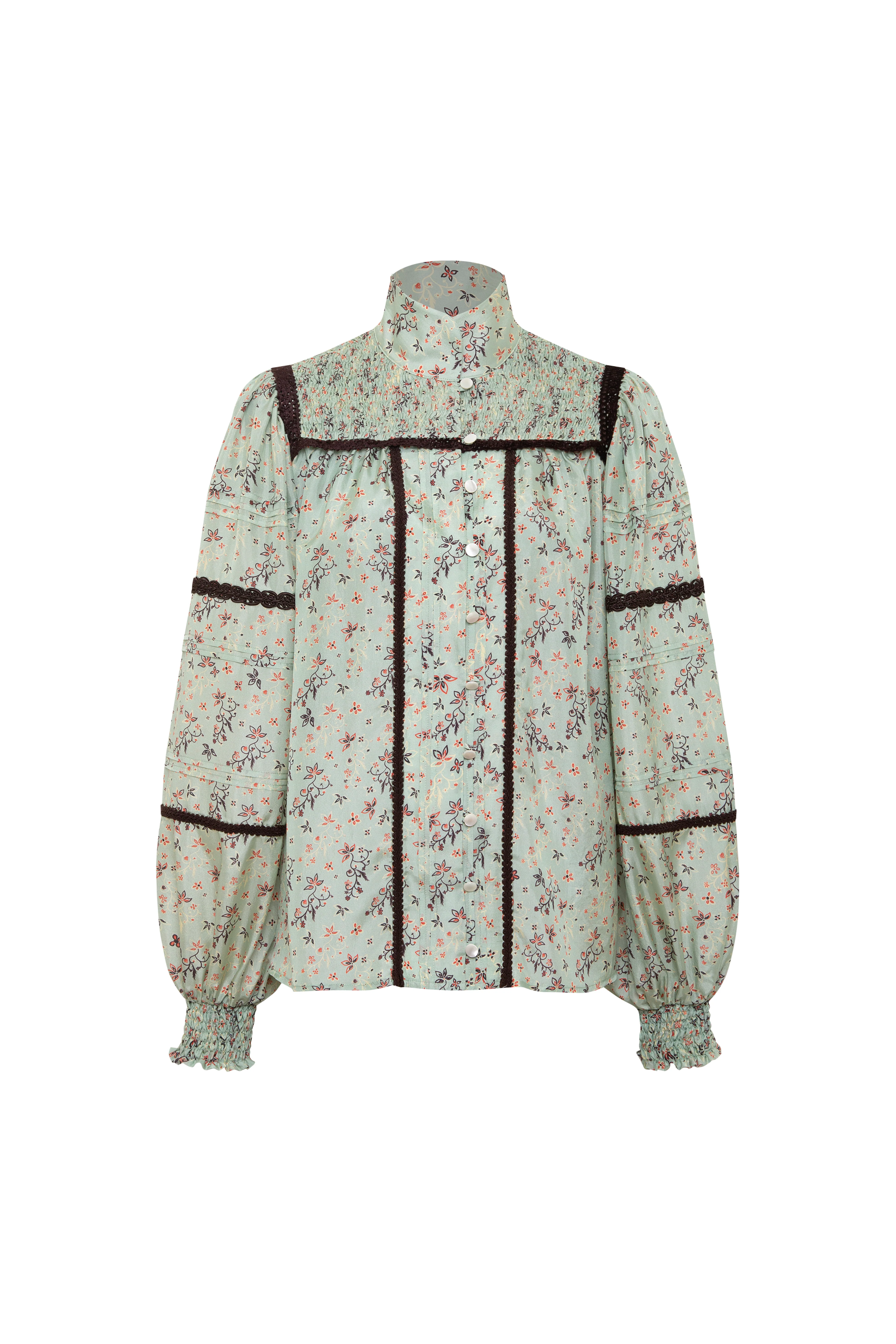 AMALIA - Floral printed cotton blouse with lace trim