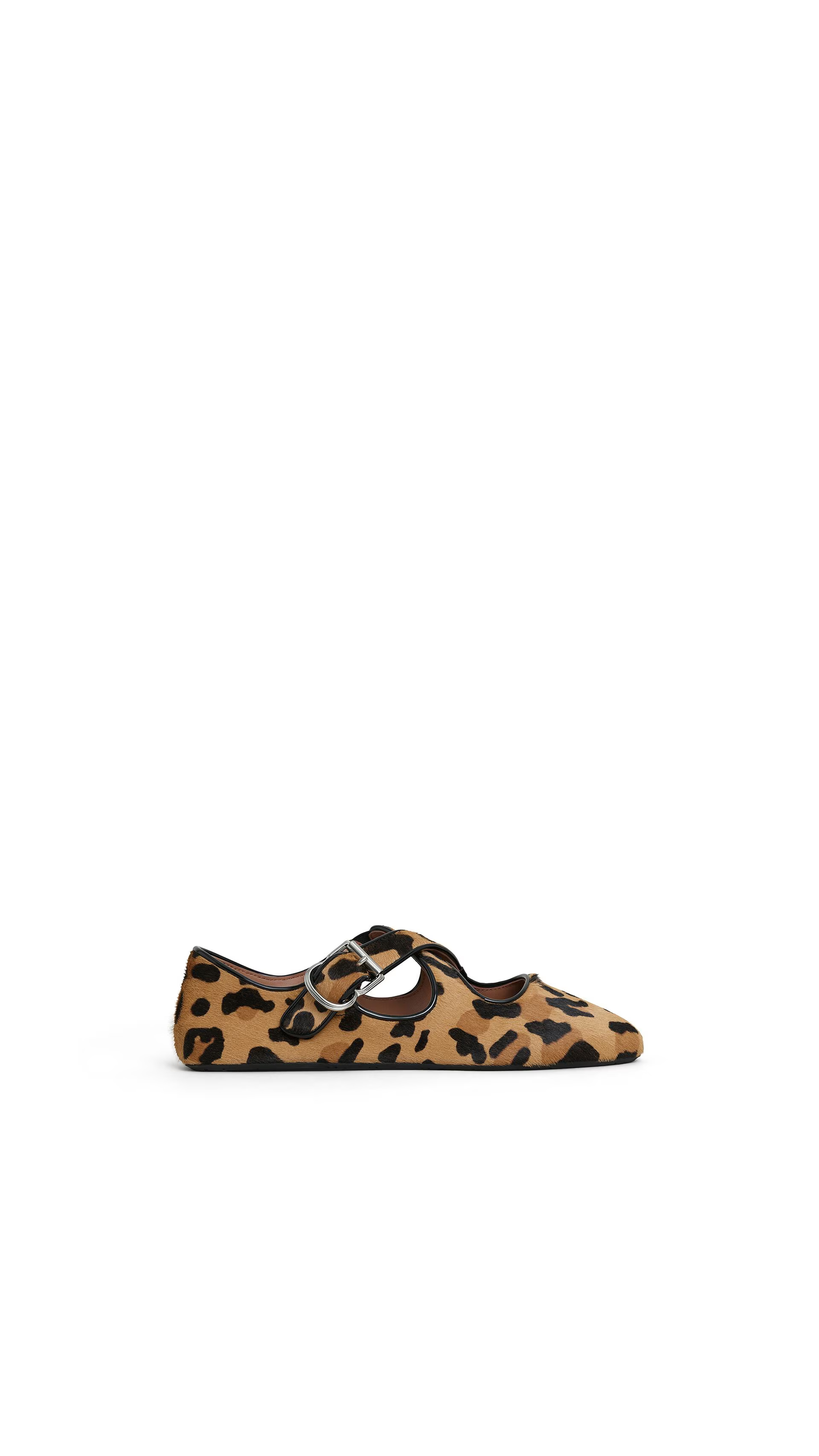 ALAÏA Brun Sepia CRISS CROSS BALLET FLATS IN LEOPARD HAIRCALF