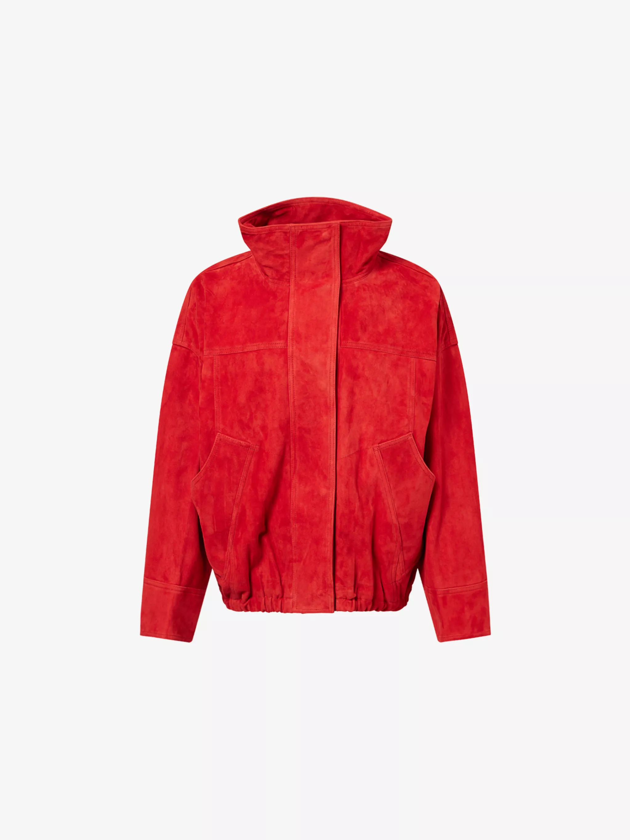 Stand-Collar Drawstring-Waist Suede Jacket