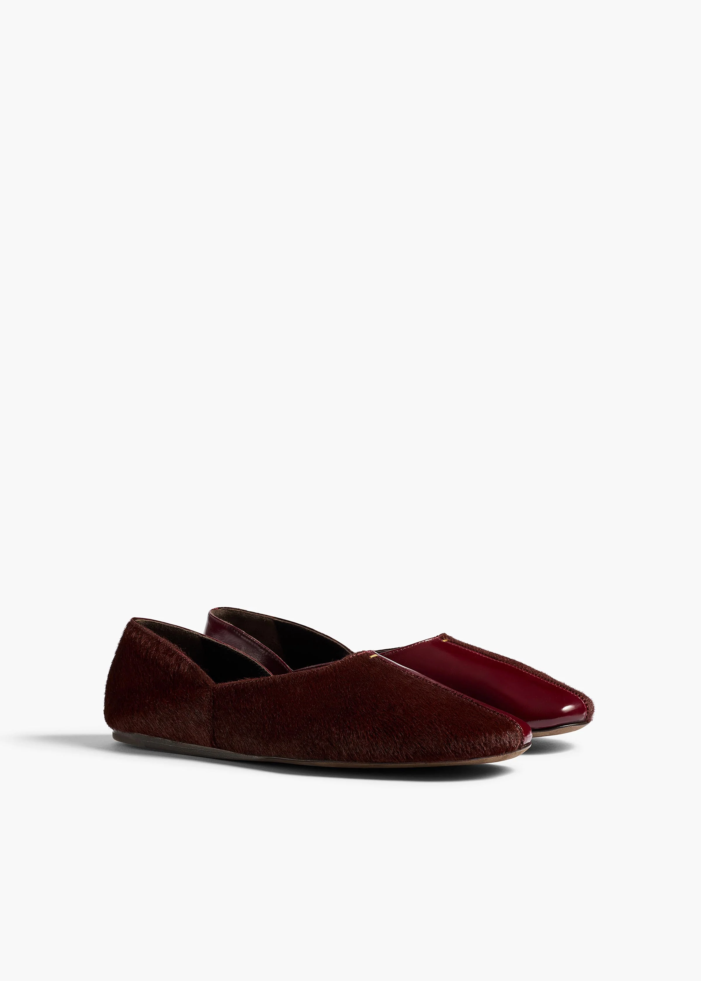 Jane Flat in Rouge Noir Haircalf and Glazed Leather