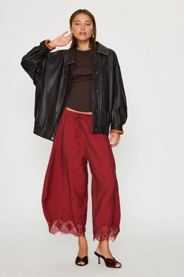 By Anthropologie Reverie Cropped Lace-Hem Trousers