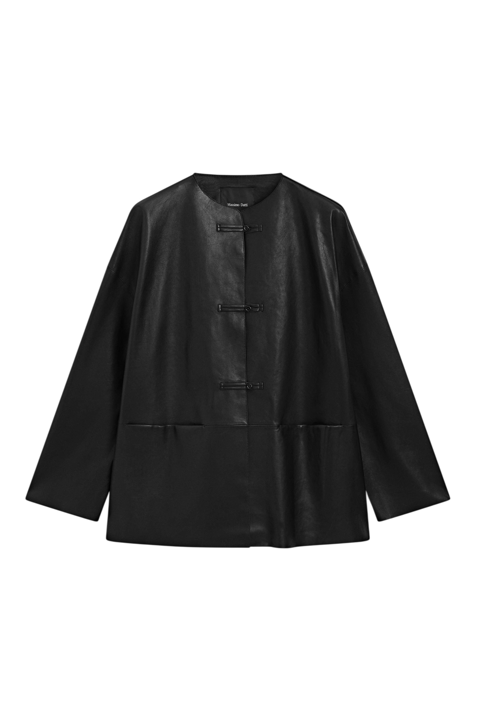 Leather jacket with toggle detail · Black · Bomberâ Jacket | Massimo Dutti