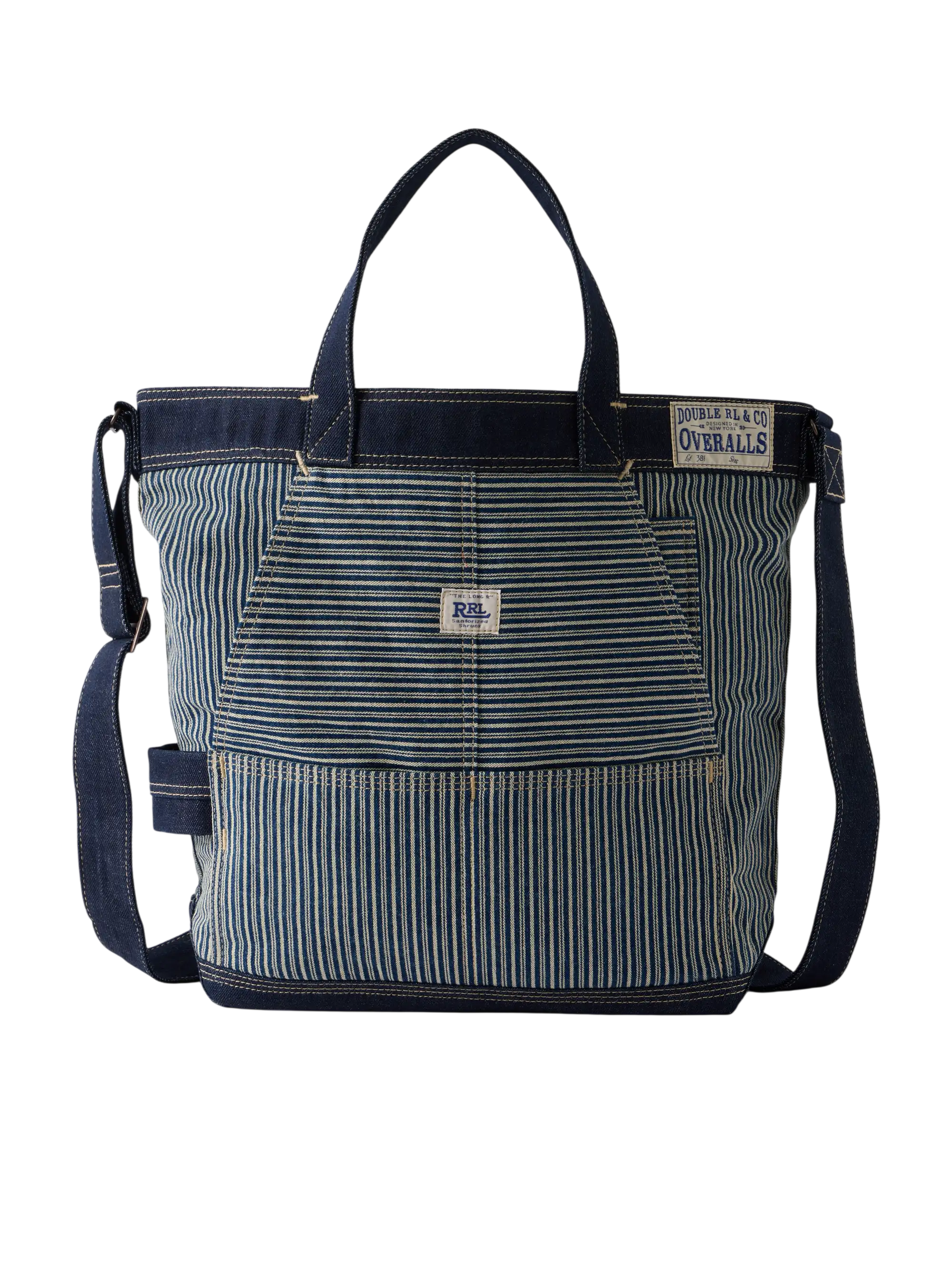 Striped Denim-Trimmed Cotton-Twill Tote Bag - blue - One Size