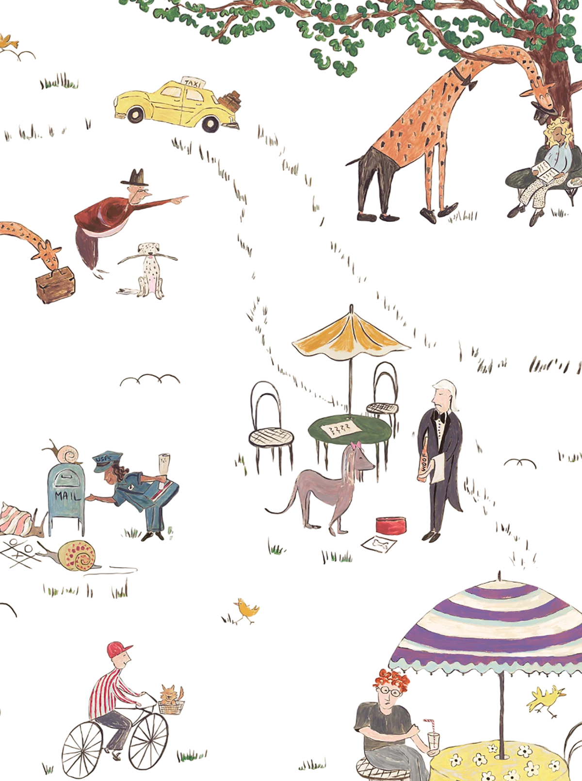 Prospect Park Mural Wallpaper Sample | Ecru | 8" x 10"