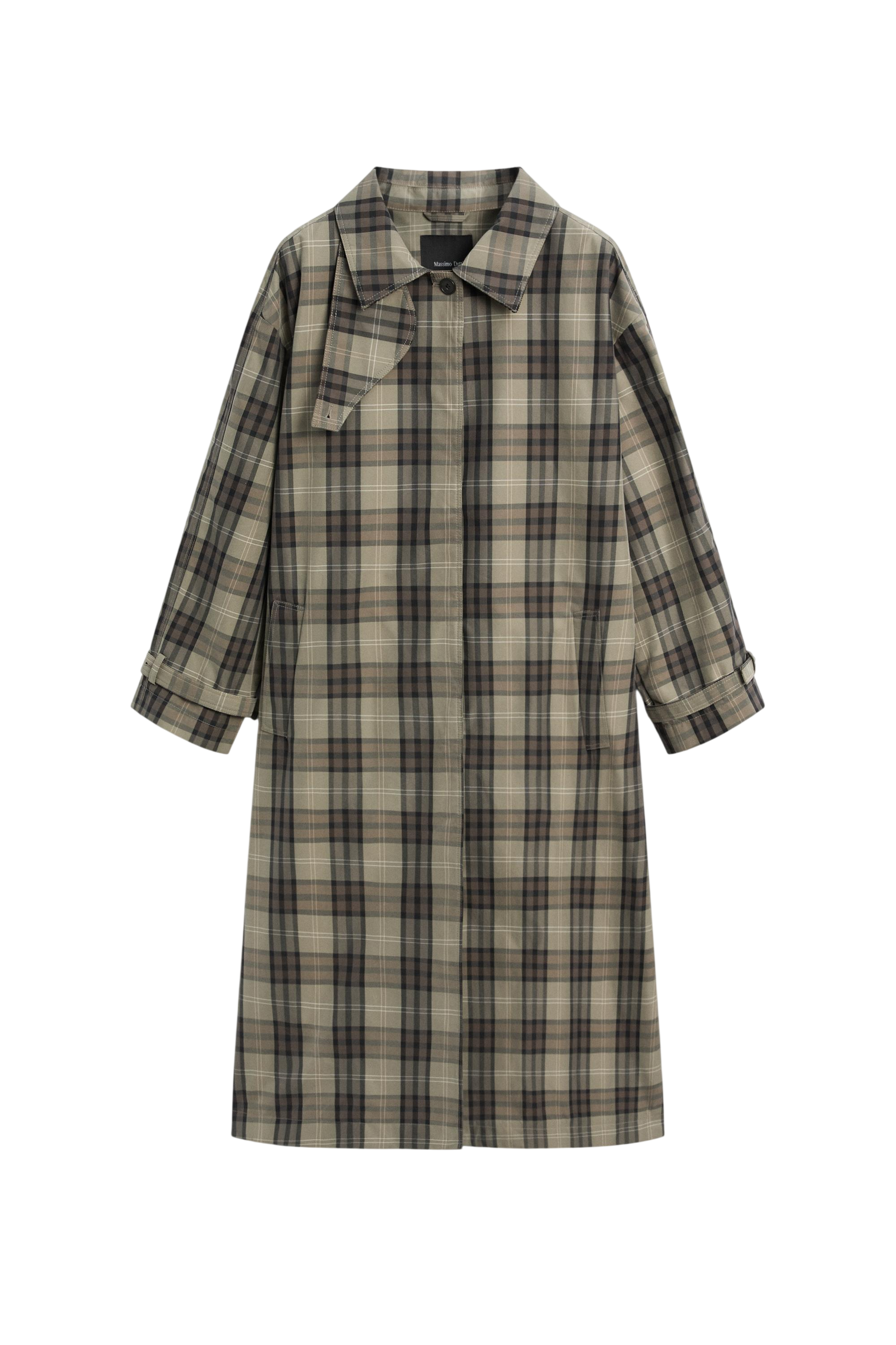 Long cotton blend plaid trench coat · Powder · Coats | Massimo Dutti