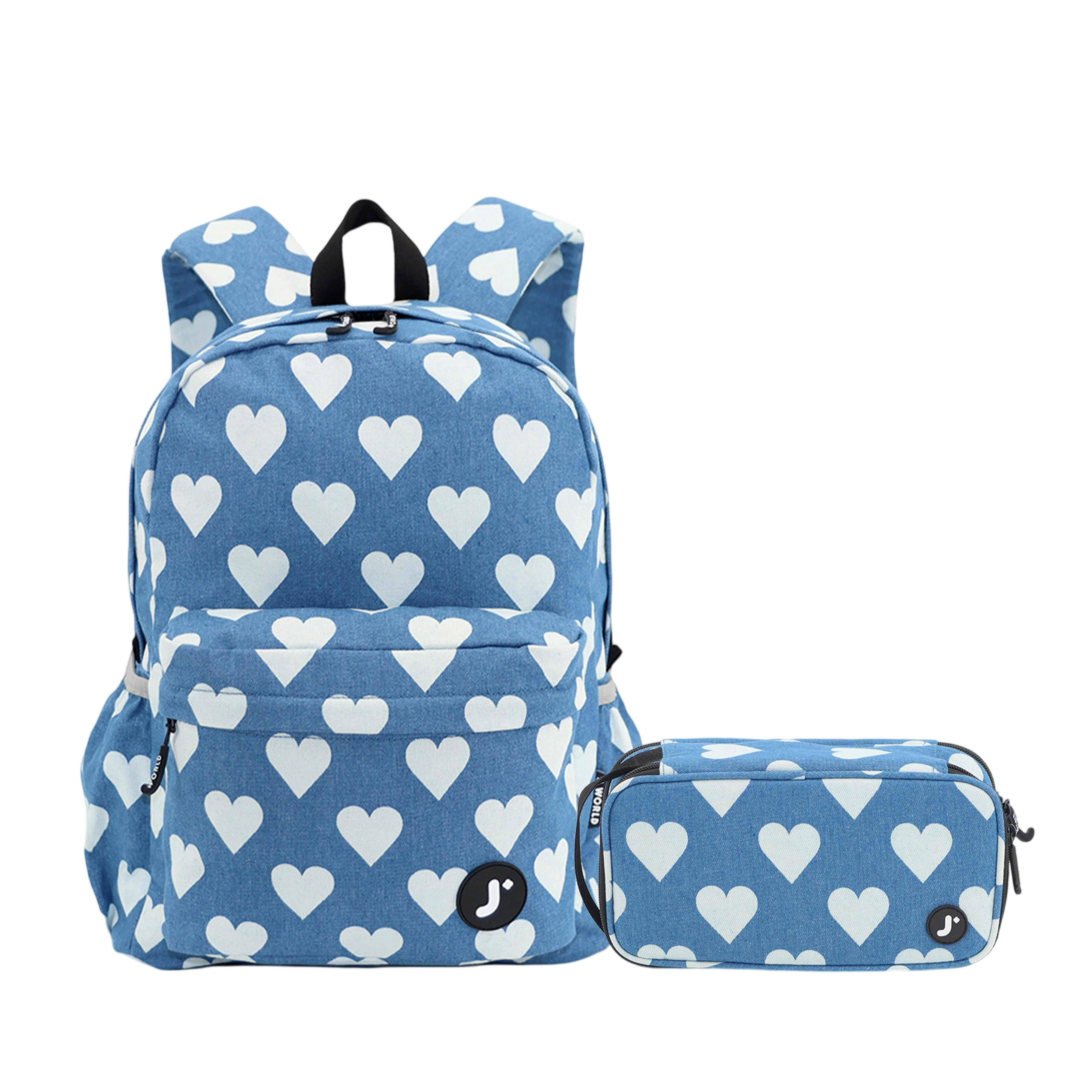 Oz Daypack Backpack with Doodle Large Pencil Case in Denim Heart