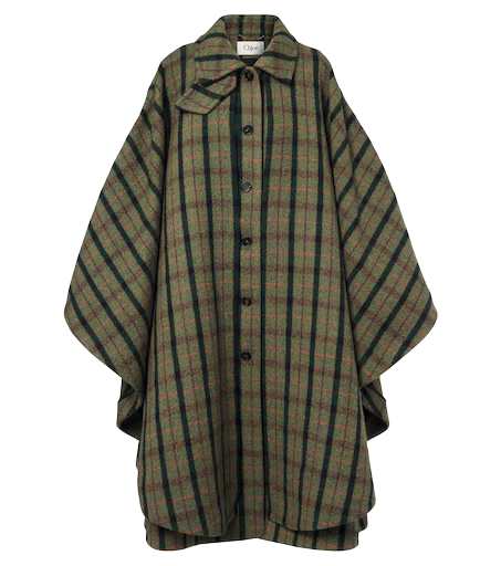 Checked wool poncho