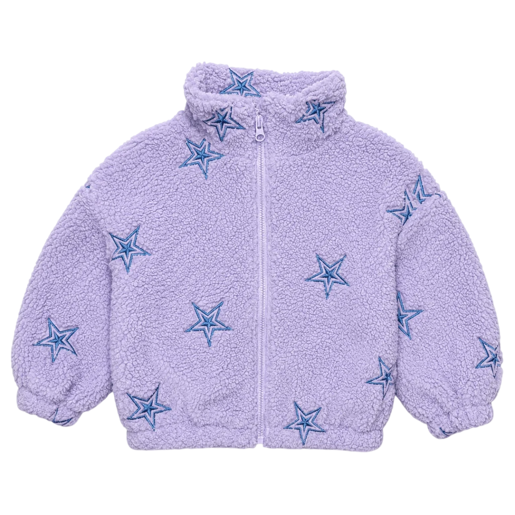EMBROIDERED STARS FUZZY SHERPA JACKET