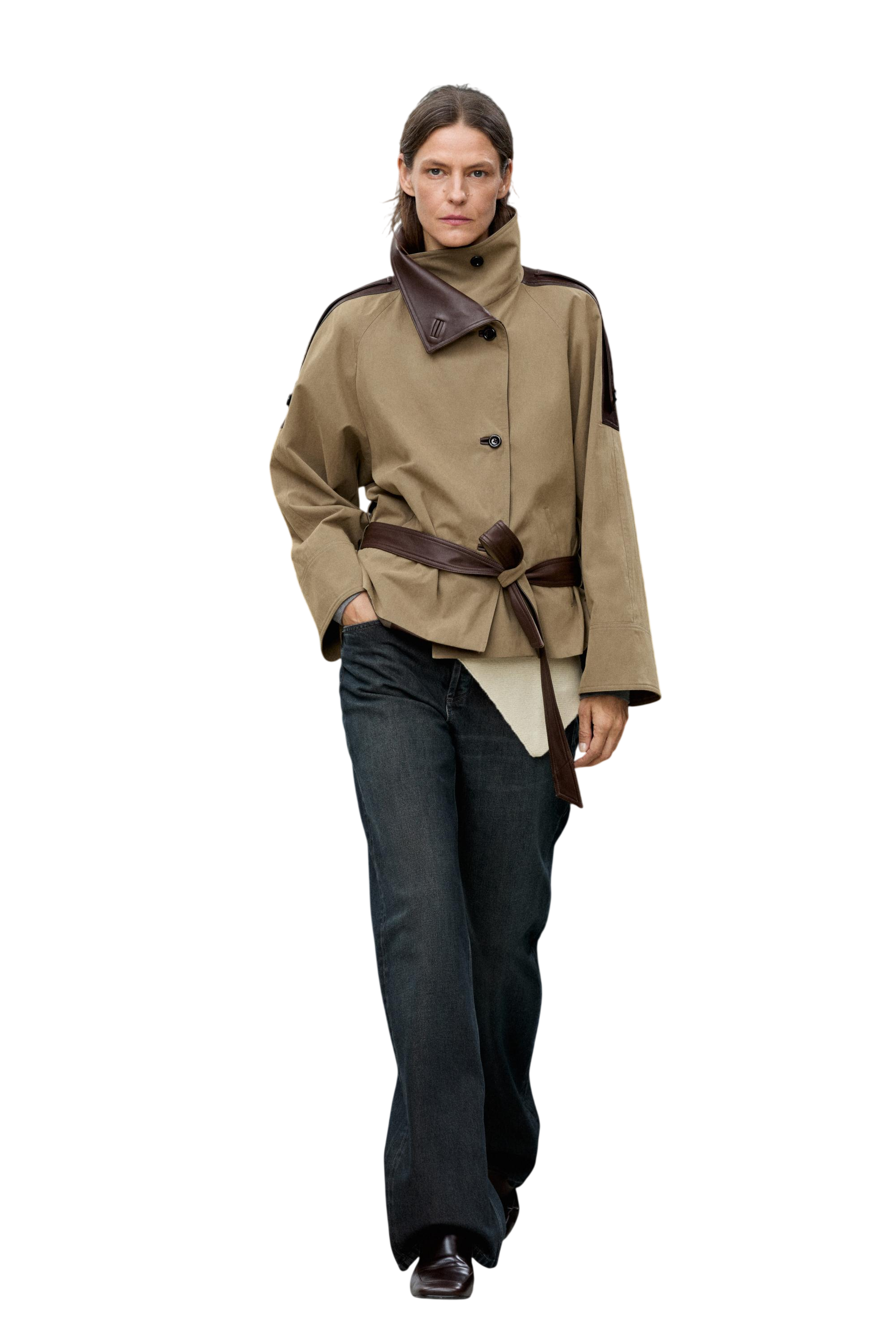 Cropped mixed leather jacket
