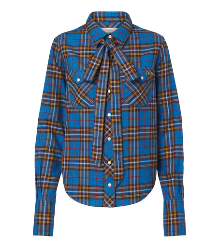Bow-detail checked cotton flannel shirt