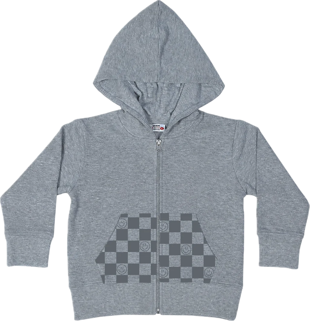 SMILEY CHECKERED ZIP UP HOODIE (PREORDER)