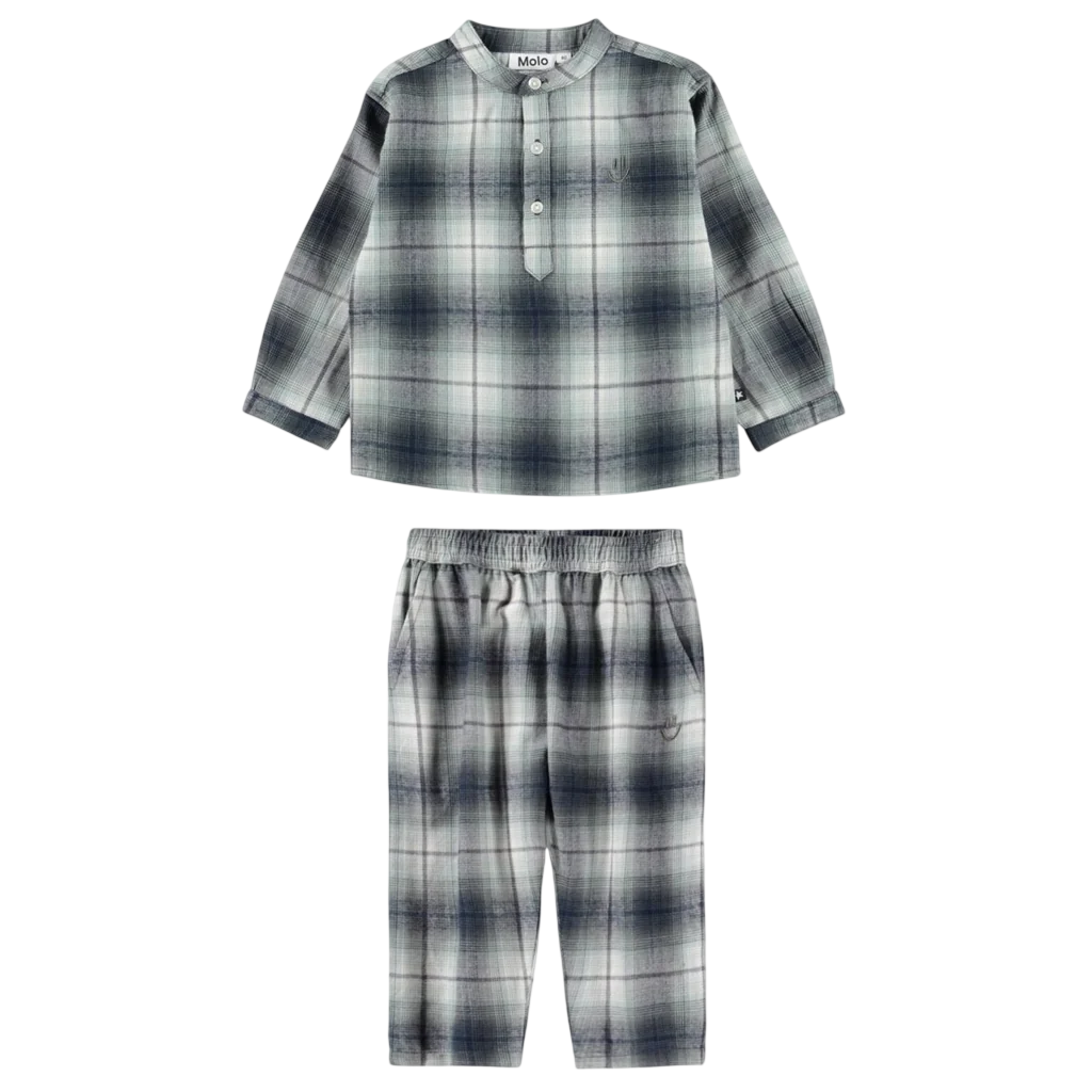 CLADONIA CHECK BUTTON DOWN TOP AND PANTS SET