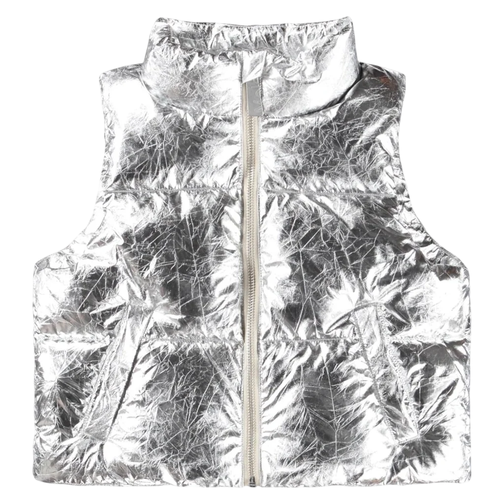 CRINKLED METALLIC HESTER VEST W/ FAUX FUR LINING