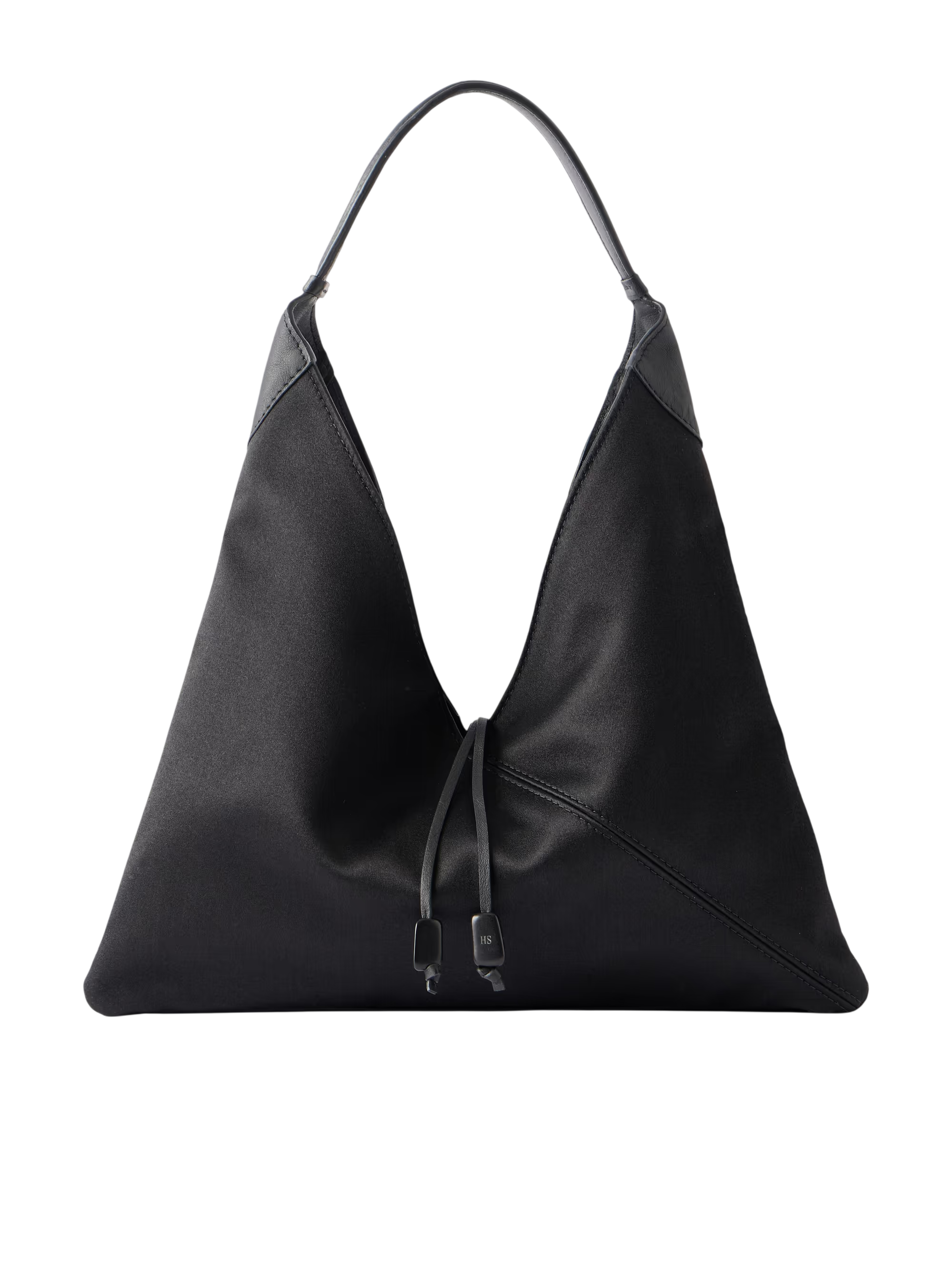 Origami medium leather-trimmed satin shoulder bag - black - One Size