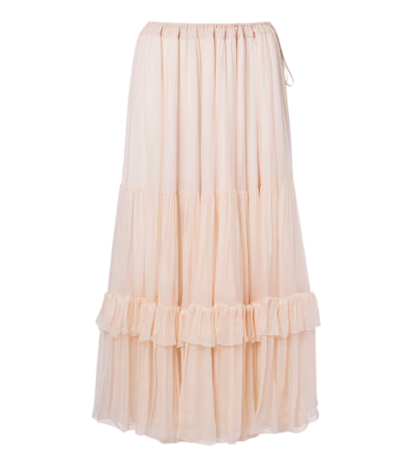 Ruffled silk midi skirt