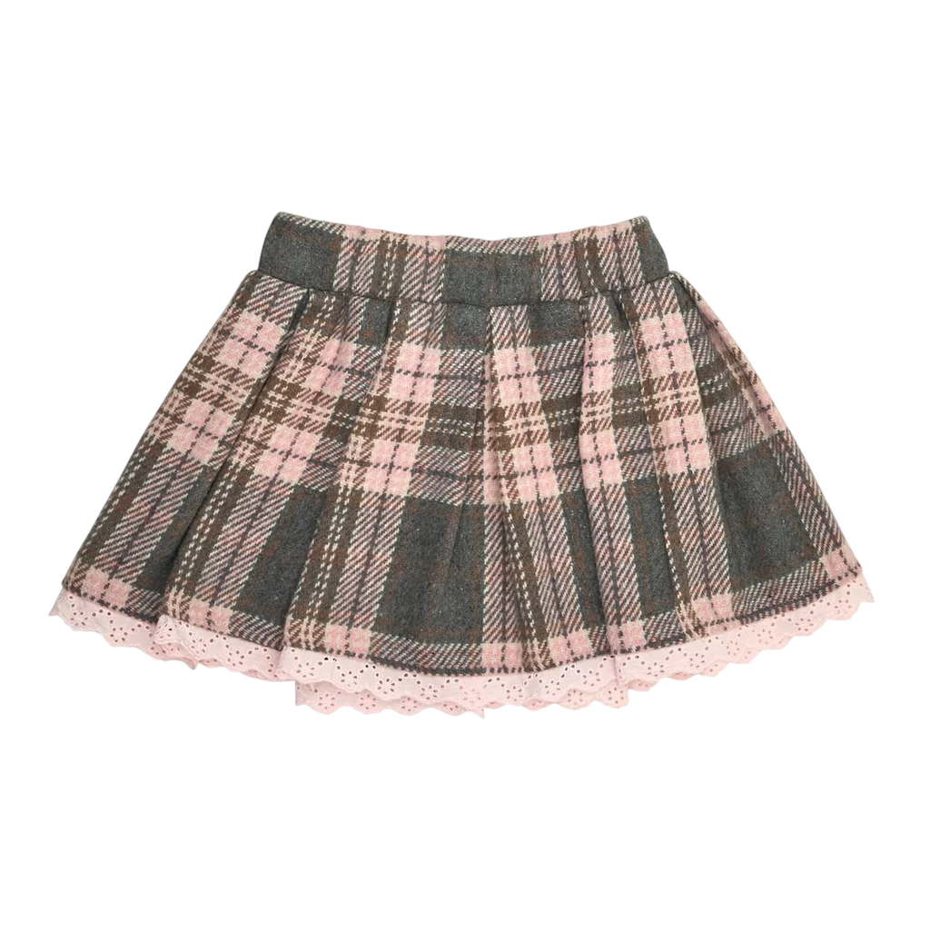 SLOANE PLAID SKIRT W/ LACE TRIM