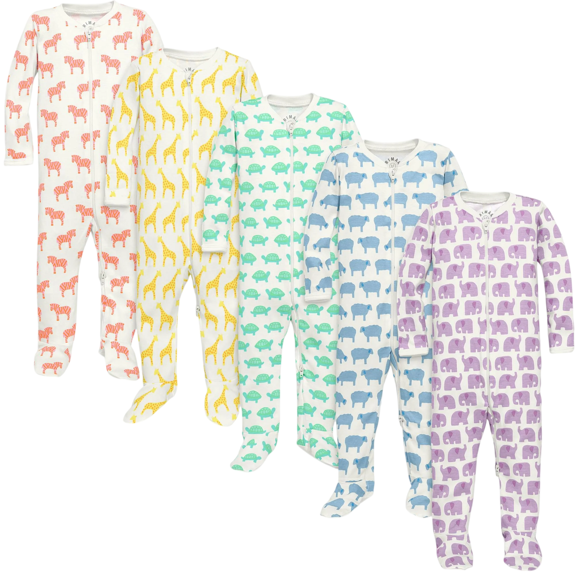 Baby animal friends organic zip footie 5-pack gift set