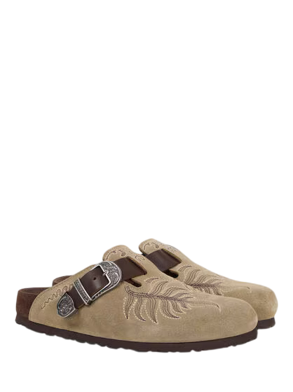 BIRKENSTOCK BY ETRO EMBROIDERED SUEDE BOSTON CLOGS | ETRO