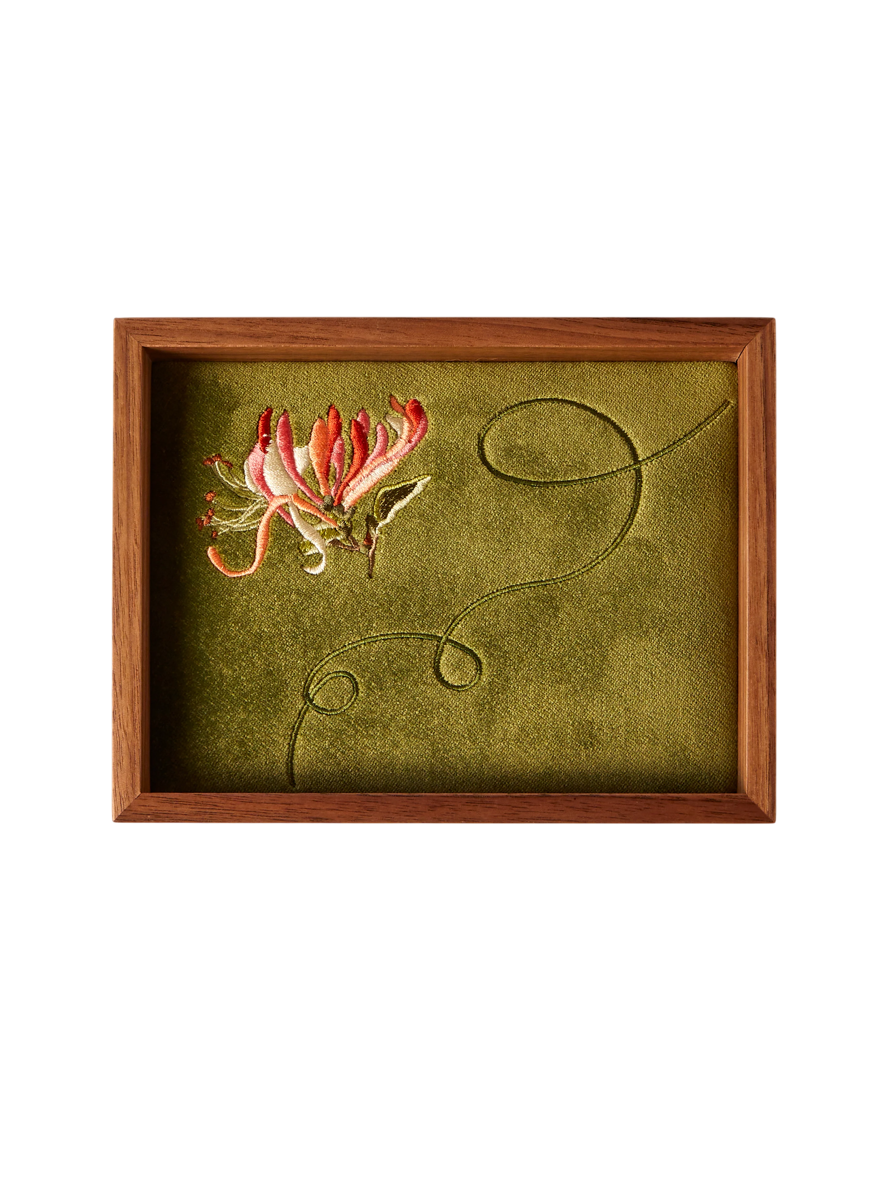 Floriography Honeysuckle Embroidered Velvet Jewelry Tray (6.5in/17cm)