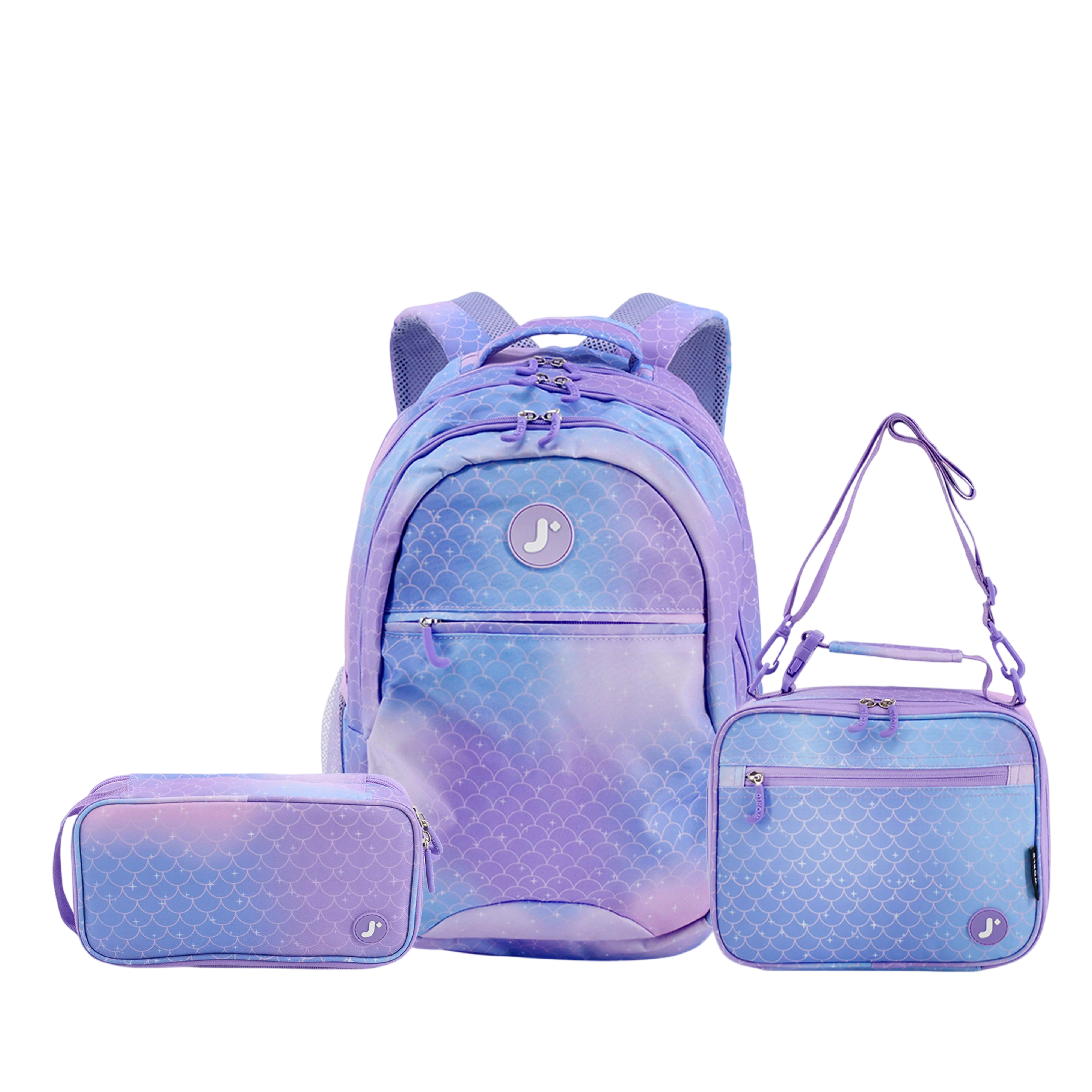 Cornelia Backpack with Lunch Bag and Pencil Case in Purple Mermaid