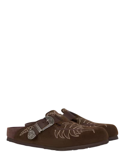 BIRKENSTOCK BY ETRO EMBROIDERED SUEDE BOSTON CLOGS | ETRO