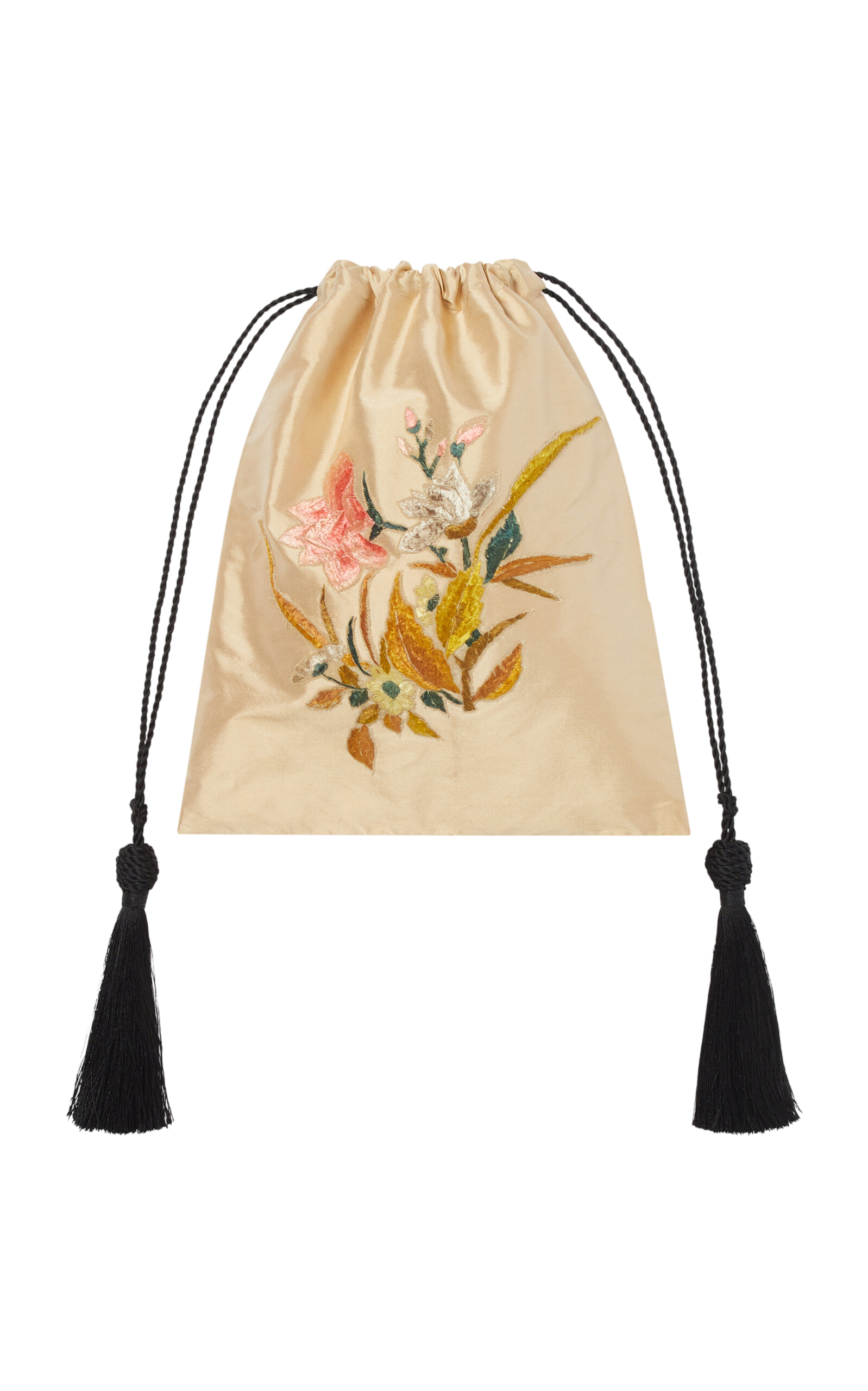Embroidered Silk Cord Bag