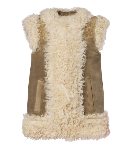 Shearling-lined embroidered vest