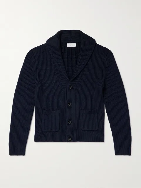 Shawl-Collar Ribbed Cotton and Cashmere-Blend Cardigan