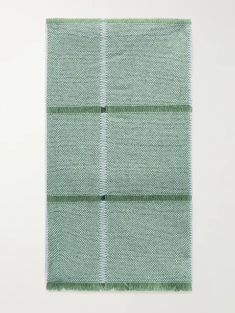 Fringed Striped Cashmere Scarf - green - One Size