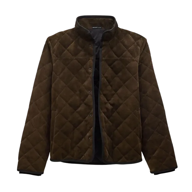 Quilted Suede Snap Front Jacket - Bark