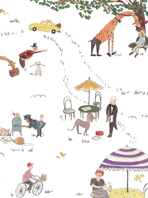 Prospect Park Mural Wallpaper Sample | Ecru | 8" x 10"