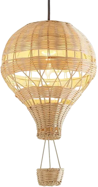 RAHYMA Hot Air Balloon Shape Chandelier Lamp Bamboo Rattan Pendant Light, Rustic Restaurant Basket Hanging Ceiling Lamp Creative Wicker Pendant Lamp for Kids Room Kitchen Island Farmhouse