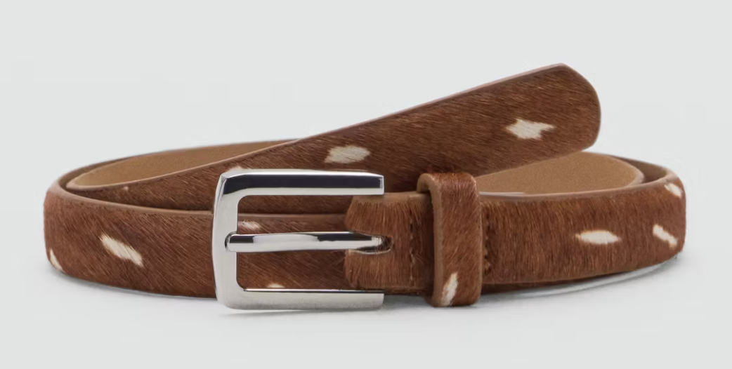 Leather belt with printed deer hide pattern