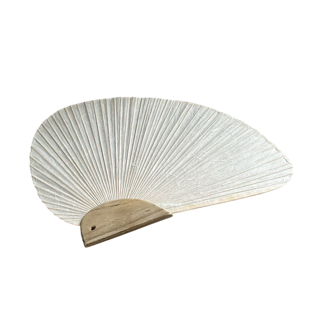 Shell-shaped paper hand fan, Handmade Japanese paper fan, Traditional plain paper fan, luxury wall art decor, Asian Art